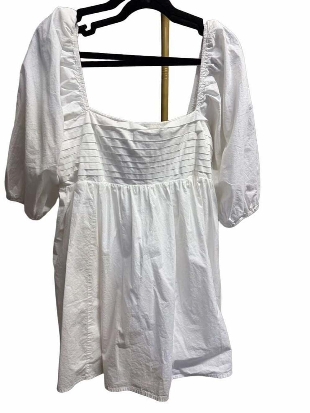 017 Blue Rain White Square Neck Puff Sleeve Smocked Mini Dress